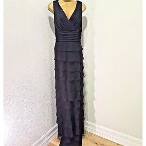 Vtg Patra Black Formal Maxi Dress 14 Chiffon Tiered Ruffle Whimsigoth Prom Ball